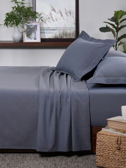 Maspar - Cotsmere Emmie Classic Blue Yarn Dyed Melange King Bed Sheet with Pillow Cover