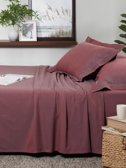Maspar - Cotsmere Emmie Red Yarn Dyed Melange King Bed Sheet with Pillow Cover