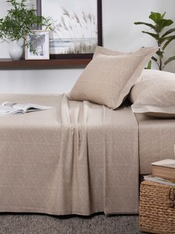 Maspar - Cotsmere Inner City Light Beige Yarn Dyed Melange King Bed Sheet with Pillow Cover