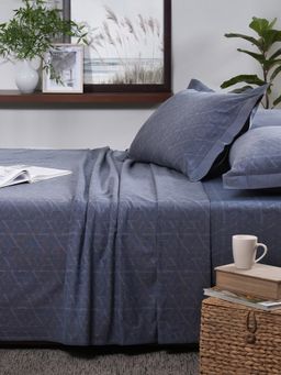 Maspar - Cotsmere Inner City Classic Blue Yarn Dyed Melange King Bed Sheet with Pillow Cover