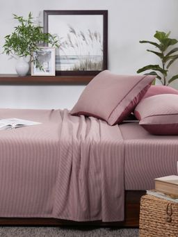 Maspar - Cotsmere Pin Stripe Red Yarn Dyed Melange King Bed Sheet with Pillow Cover