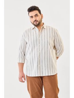 Snitch - Off White Cotton Linen Blend Full Sleeves Regular Button Fly Shirt