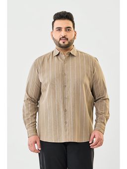 Snitch - Brown Cotton Linen Blend Full Sleeves Regular Button Fly Shirt