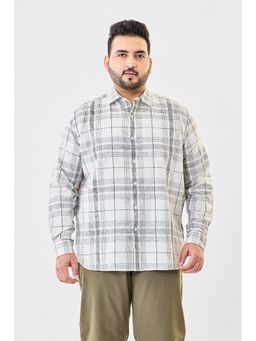 Snitch - Off White Cotton Linen Blend Full Sleeves Regular Button Fly Shirt