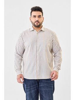 Snitch - Beige Cotton Blend Full Sleeves Regular Button Fly Shirt