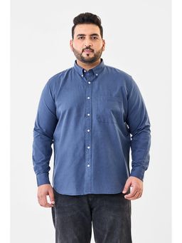 Snitch - Blue Cotton Blend Full Sleeves Regular Button Fly Shirt