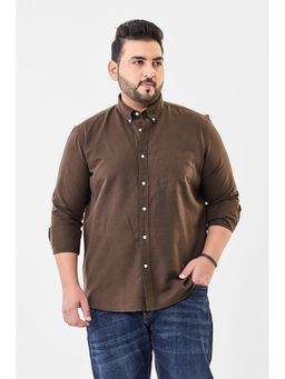 Snitch - Brown Cotton Blend Full Sleeves Regular Button Fly Shirt