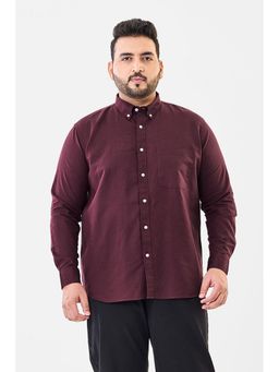 Snitch - Wine Cotton Blend Full Sleeves Regular Button Fly Shirt