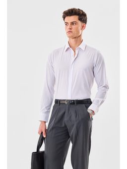 Snitch - White Polyester Blend Full Sleeves Slim Button Fly Shirt