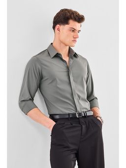 Snitch - Olive Polyester Blend Full Sleeves Slim Button Fly Shirt