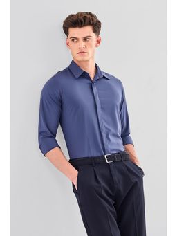 Snitch - Navy Blue Polyester Blend Full Sleeves Slim Button Fly Shirt