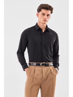 Snitch - Black Polyester Blend Full Sleeves Slim Button Fly Shirt