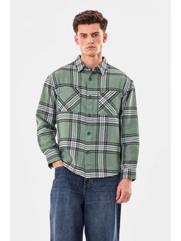 Snitch - Green Polyester Blend Full Sleeves Relaxed Button Fly Shirt