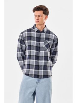 Snitch - Navy Blue Polyester Blend Full Sleeves Relaxed Button Fly Shirt