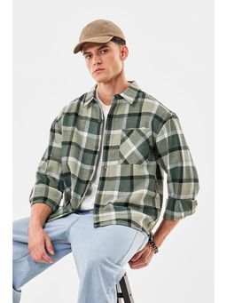 Snitch - Green Polyester Blend Full Sleeves Relaxed Button Fly Shirt