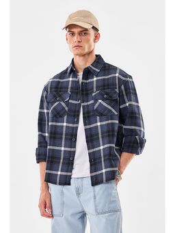 Snitch - Navy Blue Polyester Blend Full Sleeves Relaxed Button Fly Shirt