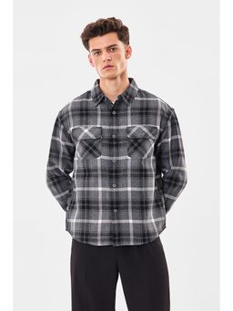 Snitch - Grey Polyester Blend Full Sleeves Relaxed Button Fly Shirt