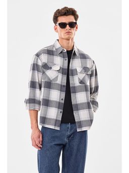 Snitch - Grey Polyester Blend Full Sleeves Relaxed Button Fly Shirt