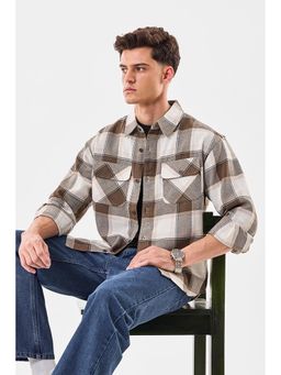 Snitch - Brown Polyester Blend Full Sleeves Relaxed Button Fly Shirt