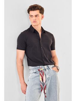 Snitch - Black Cotton Blend Half Sleeves Regular Button Fly Shirt