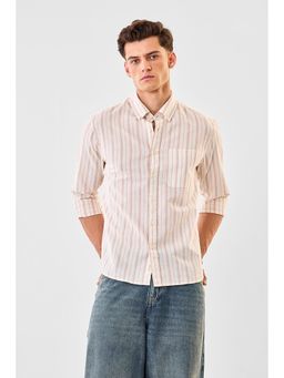 Snitch - Cream Cotton Blend Full Sleeves Regular Button Fly Shirt