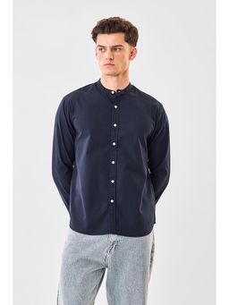 Snitch - Navy Blue Cotton Full Sleeves Regular Button Fly Shirt