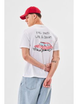 Snitch - White Cotton Half Sleeves Regular Pull On T-Shirt
