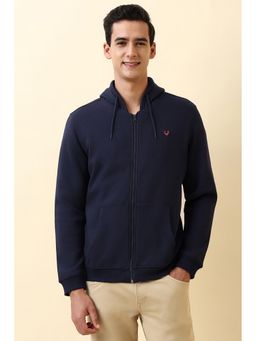 Allen Solly - Navy Blue Polyester Blend Full Sleeves Regular Zipper Hoodie