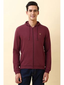 Allen Solly - Maroon Polyester Blend Full Sleeves Regular Zipper Hoodie
