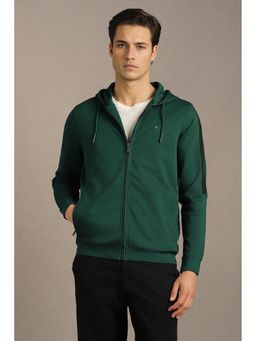 Louis Philippe - Green Cotton Blend Full Sleeves Regular Zipper Hoodie