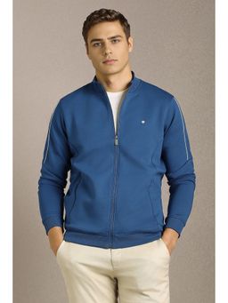 Louis Philippe - Blue Cotton Blend Full Sleeves Regular Zipper Jacket