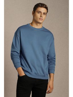 Louis Philippe - Blue Cotton Full Sleeves Regular Pull On Sweatshirt