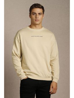 Louis Philippe - Beige Cotton Full Sleeves Regular Pull On Sweatshirt