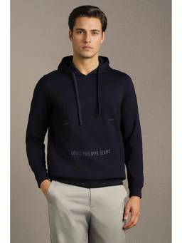 Louis Philippe - Navy Blue Cotton Blend Full Sleeves Regular Pull On Hoodie