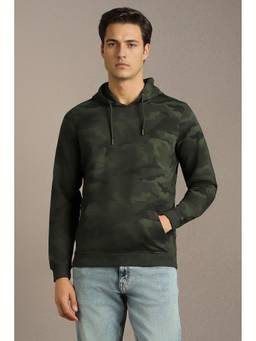 Louis Philippe - Olive Cotton Full Sleeves Regular Pull On Hoodie