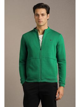 Louis Philippe - Green Cotton Blend Full Sleeves Regular Zipper Jacket