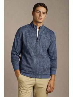 Louis Philippe - Blue Cotton Blend Full Sleeves Regular Zipper Jacket