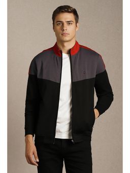 Louis Philippe - Black Cotton Blend Full Sleeves Regular Zipper Jacket