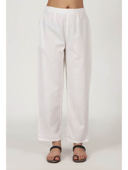 Tjori - White Cotton Women Pant