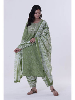 Tjori - Green Color Cotton Printed Dupatta