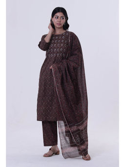 Tjori - Printed Brown Color Cotton Dupatta