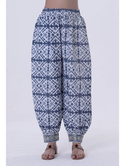Tjori - Blue & White Block Printed Cotton Salwar Pant