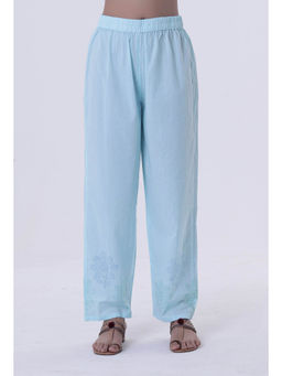 Tjori - Greenish-Blue Cotton Printed Pant