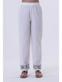 Tjori - White Color Cotton Printed with Multicolour Motif Pant