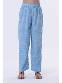Tjori - Blue & White Cotton Printed Pant