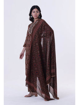 Tjori - Brown Cotton Printed Dupatta