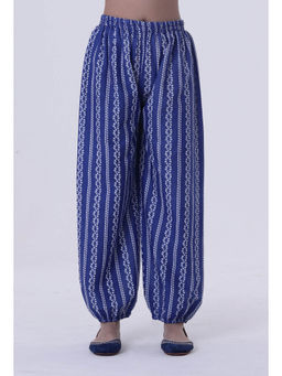 Tjori - Blue Cotton Salwar Pant with White Motif