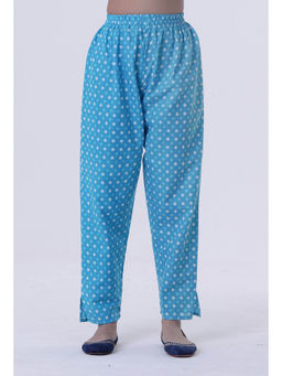 Tjori - White Cotton Pant with Blue Motif