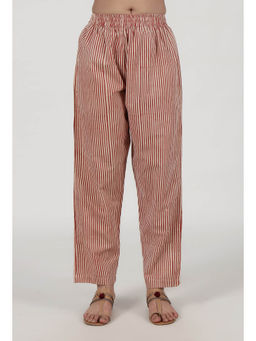 Tjori - Ajrkah Printed Beige & Red Cotton Pant