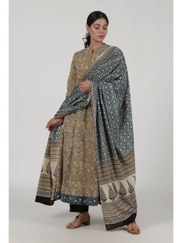 Tjori - Ajrkah Printed Brown Cotton Dupatta